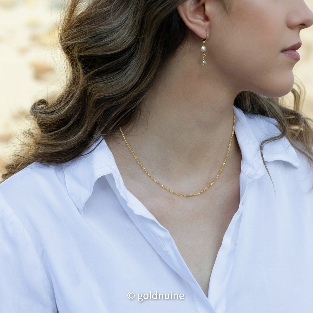 22k solid gold singapore chain necklace – au 965: elegant 17–19 inch highly sparkle real gold chain, high purity dainty fine jewelry gift