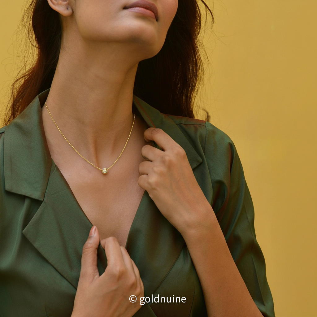 22K solid gold diamond-cut ball chain necklace