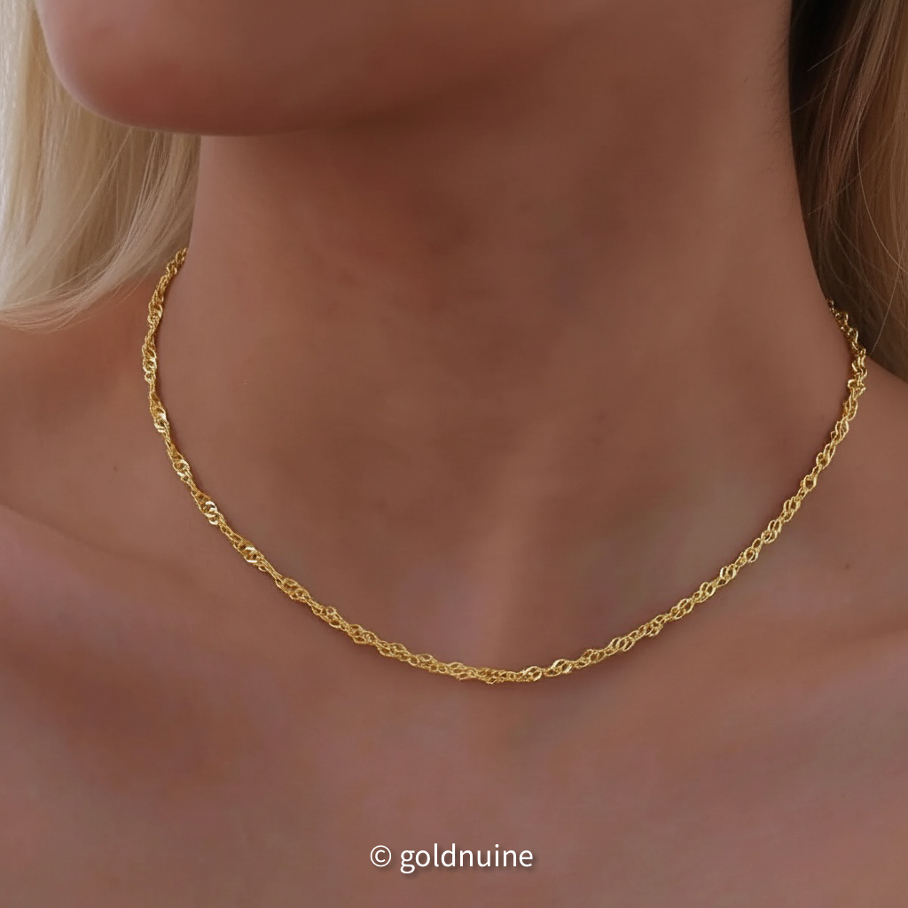 22k solid gold singapore chain necklace – au 965: elegant 17–19 inch highly sparkle real gold chain, high purity dainty fine jewelry gift