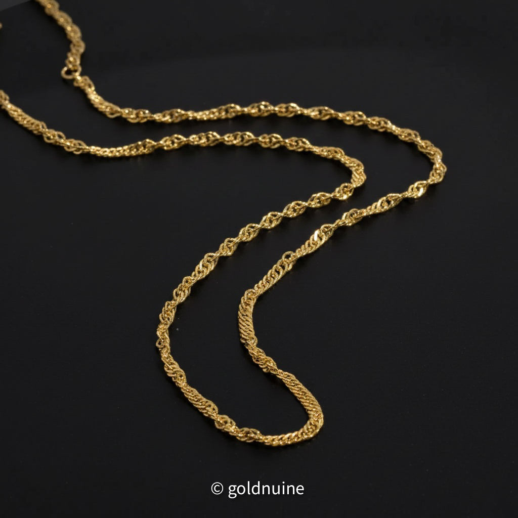22k solid gold singapore chain necklace – au 965: elegant 17–19 inch highly sparkle real gold chain, high purity dainty fine jewelry gift