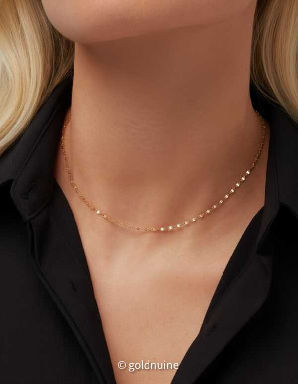 18k solid gold sparkle chain necklace – au 750 16–20 inch yellow or white gold kiss link collar chain, dainty real gold minimalist jewelry