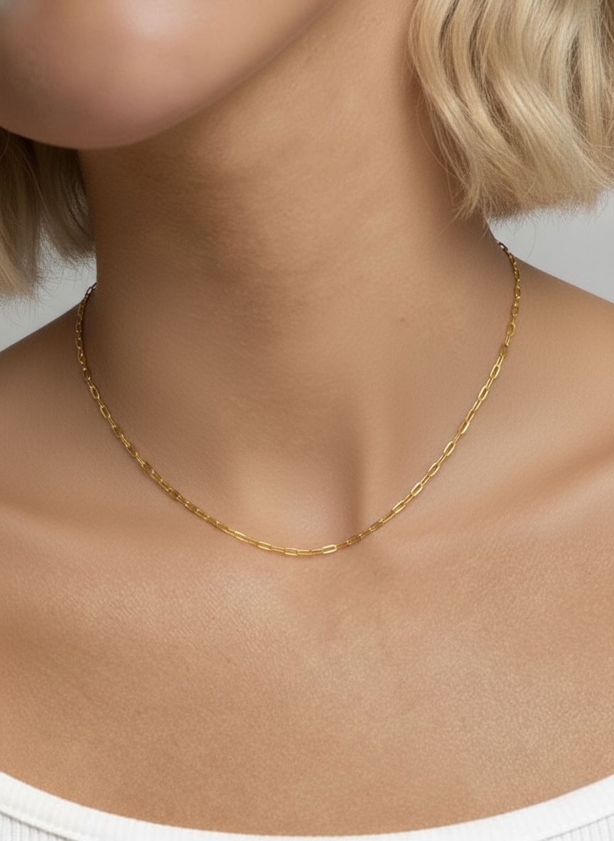 9k solid gold paperclip chain necklace: dainty minimalist style