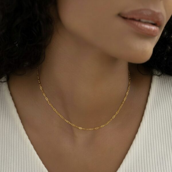 9k solid gold paperclip chain necklace: dainty minimalist style