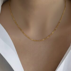 9k solid gold paperclip chain necklace: dainty minimalist style