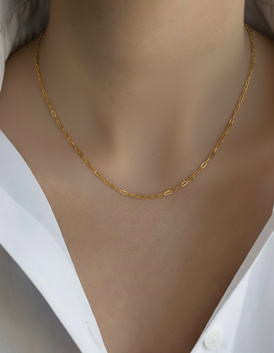 9k solid gold paperclip chain necklace: dainty minimalist style