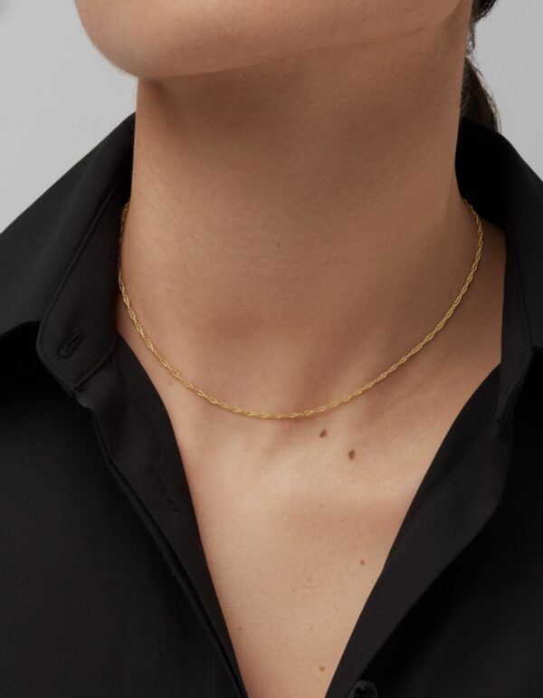 22k solid gold singapore chain necklace – au 965: 16 inch elegant twisted rope design, shimmer yellow gold dainty chain fine jewelry gift