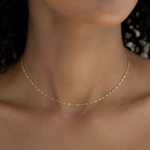 22k solid gold singapore chain necklace – au 965: 16 inch elegant twisted rope design, shimmer yellow gold dainty chain fine jewelry gift