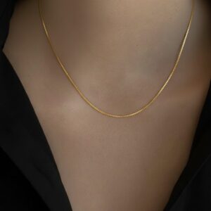 22k solid gold box chain necklace – au 965: 1mm dainty real gold chain, 17–18 inch minimalist necklace, fine jewelry gift for women