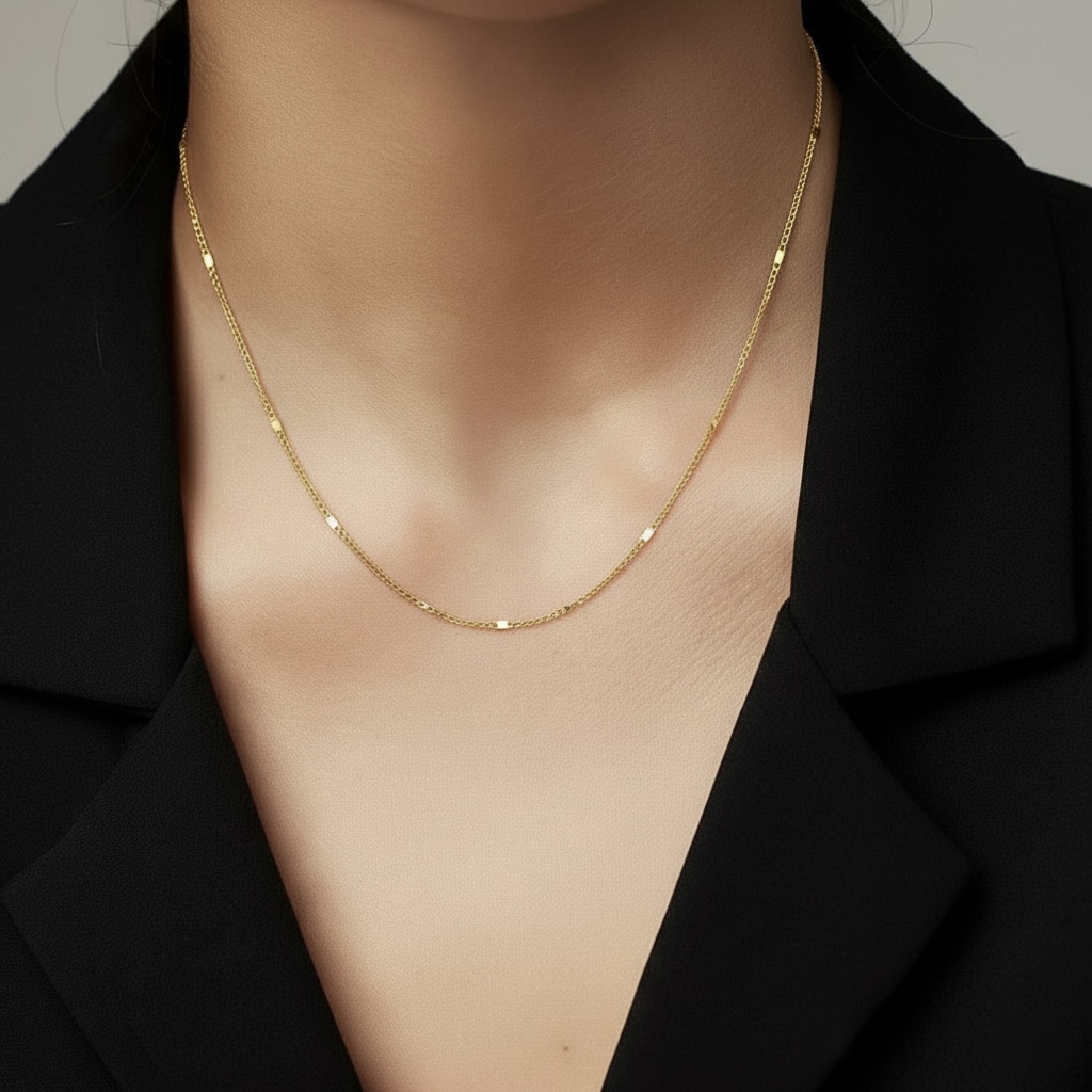 22k solid gold cloud curb chain necklace: 18 inch dainty gold necklace