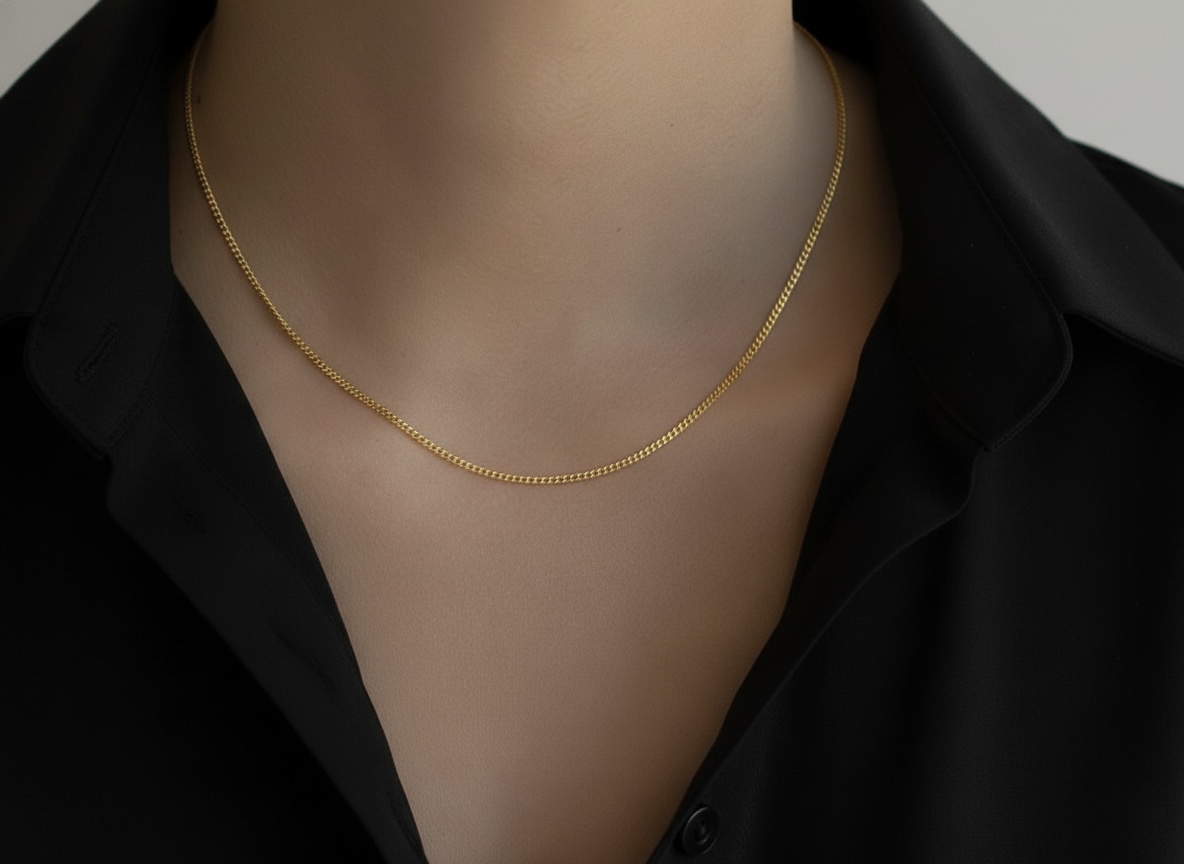 22k solid gold cuban link chain necklace – au 965: 18 inch yellow gold unisex necklace, dainty real gold chain, fine jewelry gift
