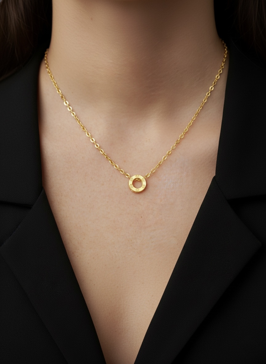 22k solid gold ring pendant necklace – au 965: minimalist unisex jewelry, 18 inch