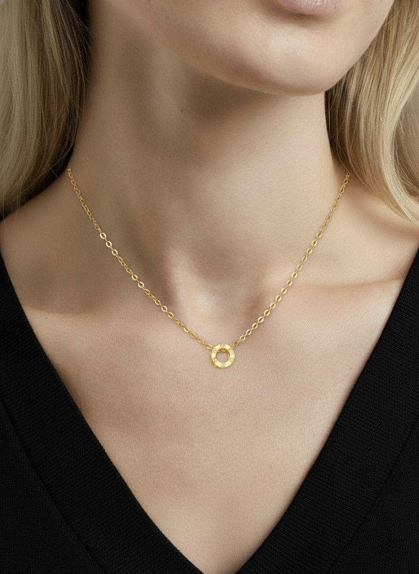 22k solid gold ring pendant necklace – au 965: minimalist unisex jewelry, 18 inch