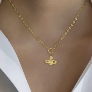 22K Solid Gold Saturn Pendant Necklace