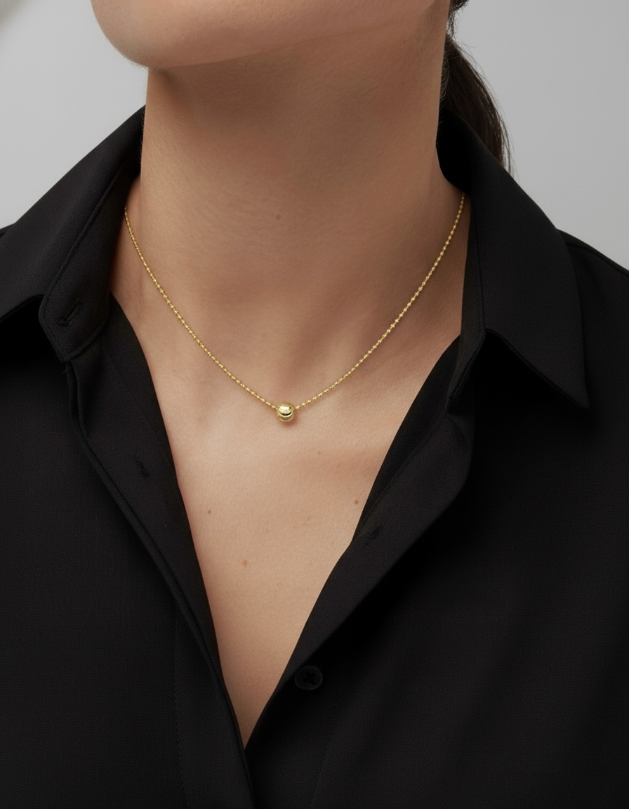 22K solid gold diamond-cut ball chain necklace