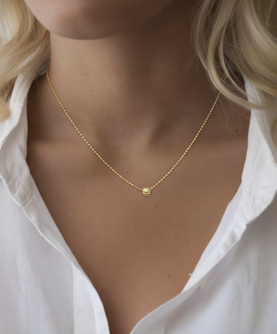 22K solid gold diamond-cut ball chain necklace