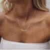 24k gold bar pendant necklace with 22k solid gold rolo chain: au 999 and au 965 17 inch pure gold modern jewelry for women
