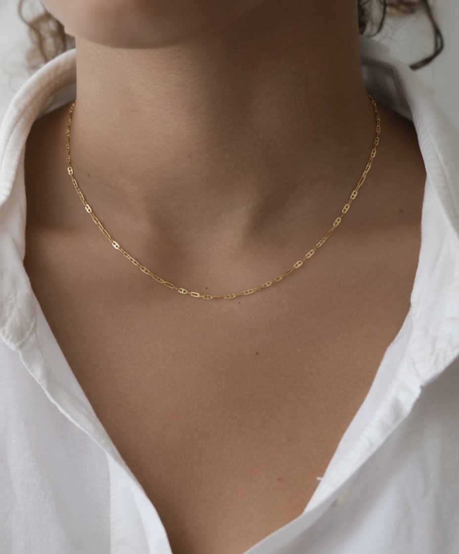 18k solid gold mariner link chain necklace – au 750 real gold dainty necklace, 16–20 inch minimalist yellow gold or white gold jewelry