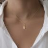 10k solid gold gemini pearl pendant necklace – au 417 zodiac twins sign, june birthstone natural pearl, minimalist fine jewelry gift