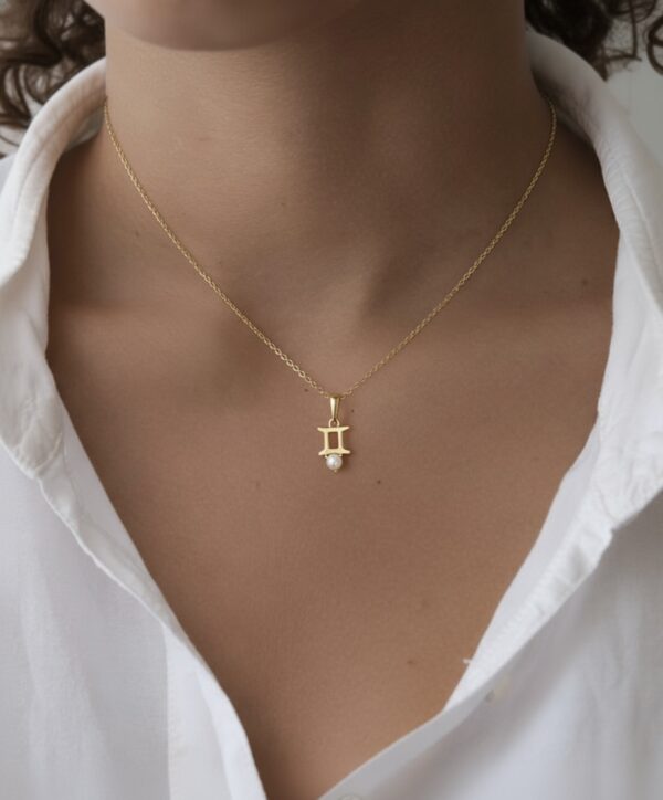 10k solid gold gemini pearl pendant necklace – au 417 zodiac twins sign, june birthstone natural pearl, minimalist fine jewelry gift