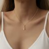 10k solid gold gemini pearl pendant necklace – au 417 zodiac twins sign, june birthstone natural pearl, minimalist fine jewelry gift
