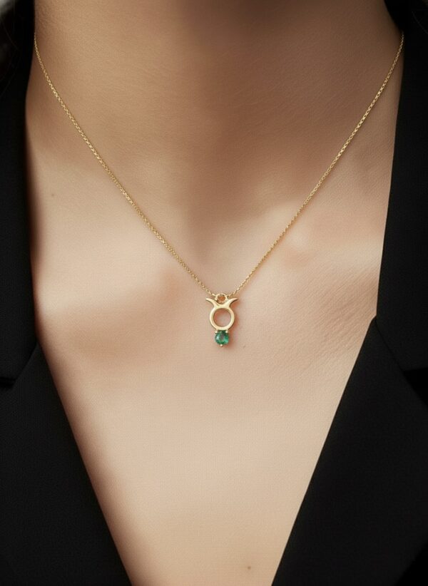 10k solid gold taurus emerald pendant necklace – au 417 bull zodiac sign, may birthstone emerald, dainty gold zodiac jewelry gift