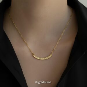 24k gold bar pendant necklace with 22k solid gold rolo chain: au 999 and au 965 17 inch pure gold modern jewelry for women