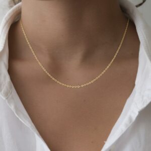 22k solid gold rolo chain necklace – au 965: 18 inch dainty real yellow gold necklace, minimalist fine jewelry gift for women