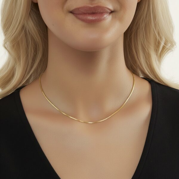 22k solid gold box chain necklace – au 965: 1mm dainty real gold chain, 17–18 inch minimalist necklace, fine jewelry gift for women