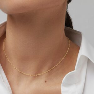 22k solid gold rolo chain necklace – au 965: 18 inch dainty real yellow gold necklace, minimalist fine jewelry gift for women