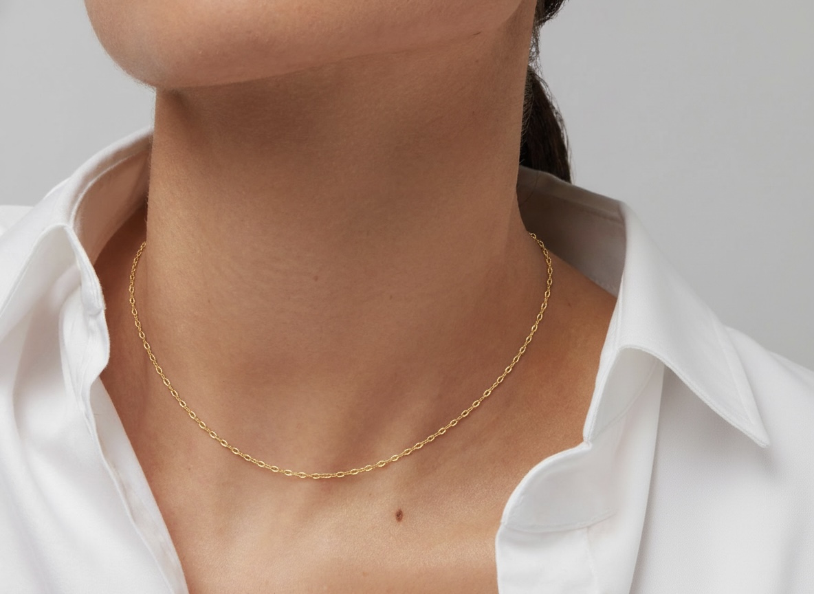 22k solid gold rolo chain necklace – au 965: 18 inch dainty real yellow gold necklace, minimalist fine jewelry gift for women