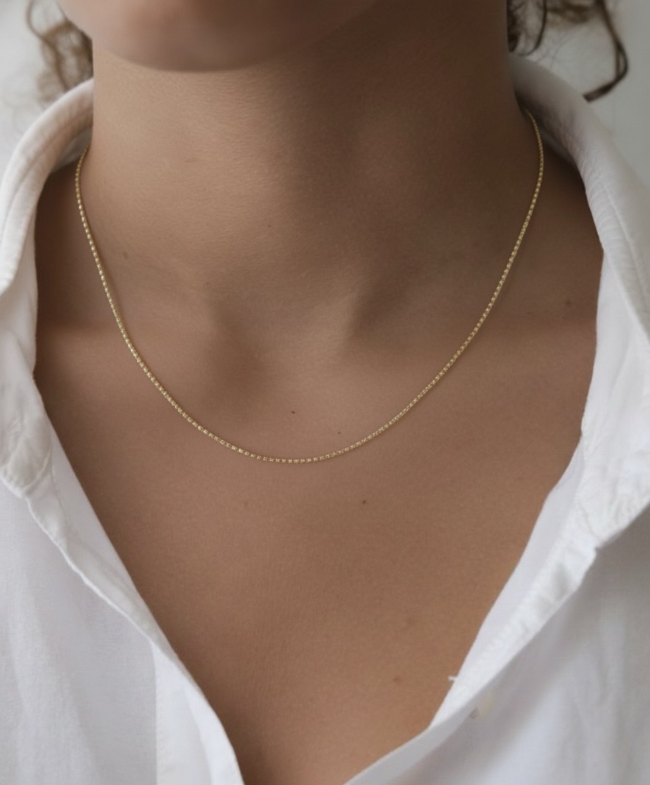 18k solid gold twisted box chain necklace 0.8mm dainty gold necklace, 16 20 inch