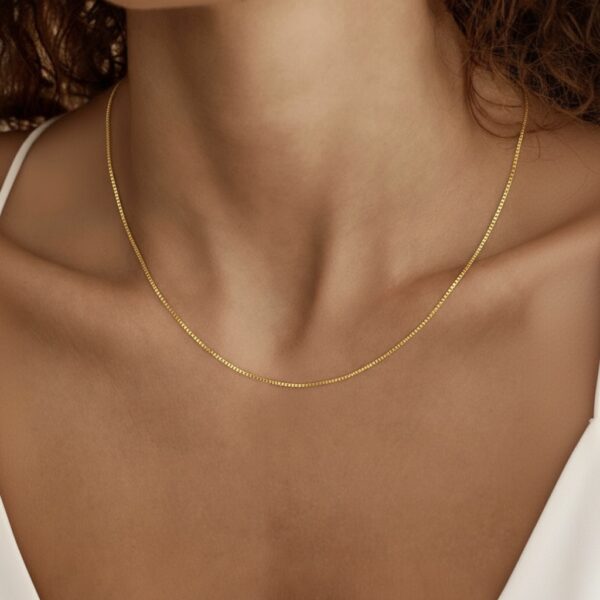 22k solid gold box chain necklace – au 965: 1mm dainty real gold chain, 17–18 inch minimalist necklace, fine jewelry gift for women