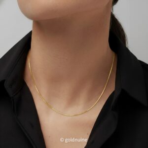 22k solid gold box chain necklace – au 965: 1mm dainty real gold chain, 17–18 inch minimalist necklace, fine jewelry gift for women