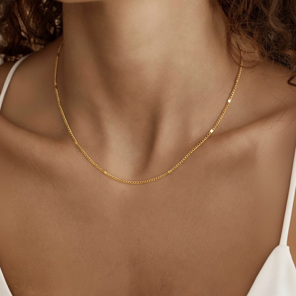 22k solid gold cloud curb chain necklace: 18 inch dainty gold necklace