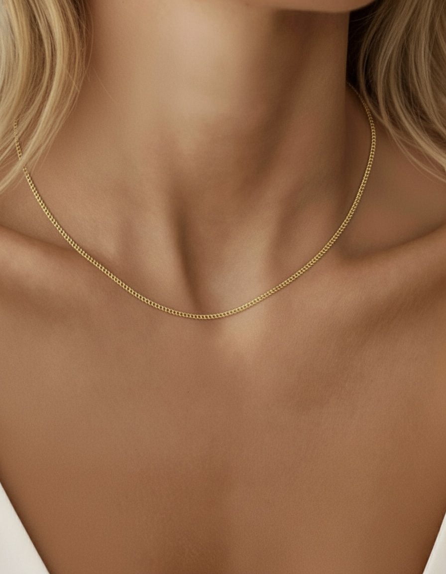 22k solid gold cuban link chain necklace – au 965: 18 inch yellow gold unisex necklace, dainty real gold chain, fine jewelry gift
