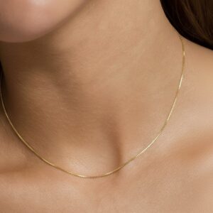 9k 18k solid gold box chain necklace: dainty real gold