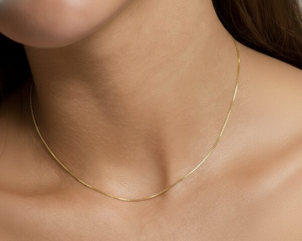 9k 18k solid gold box chain necklace: dainty real gold