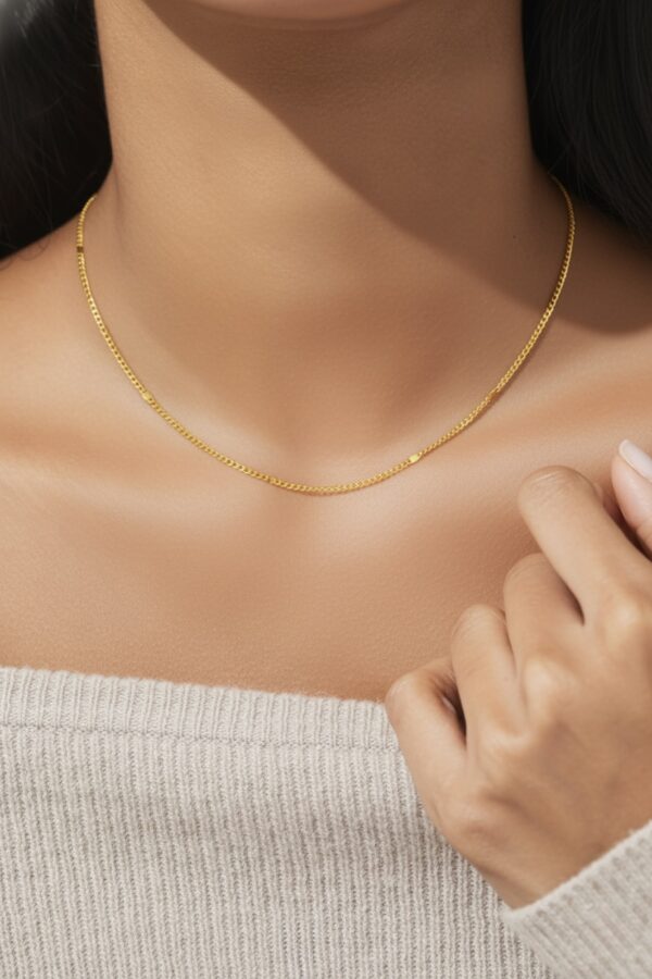22k solid gold cloud curb chain necklace: 18 inch dainty gold necklace