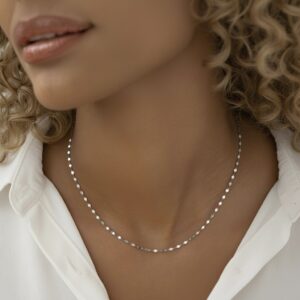 18k solid gold sparkle chain necklace: au 750 white gold kiss link collar chain, 16