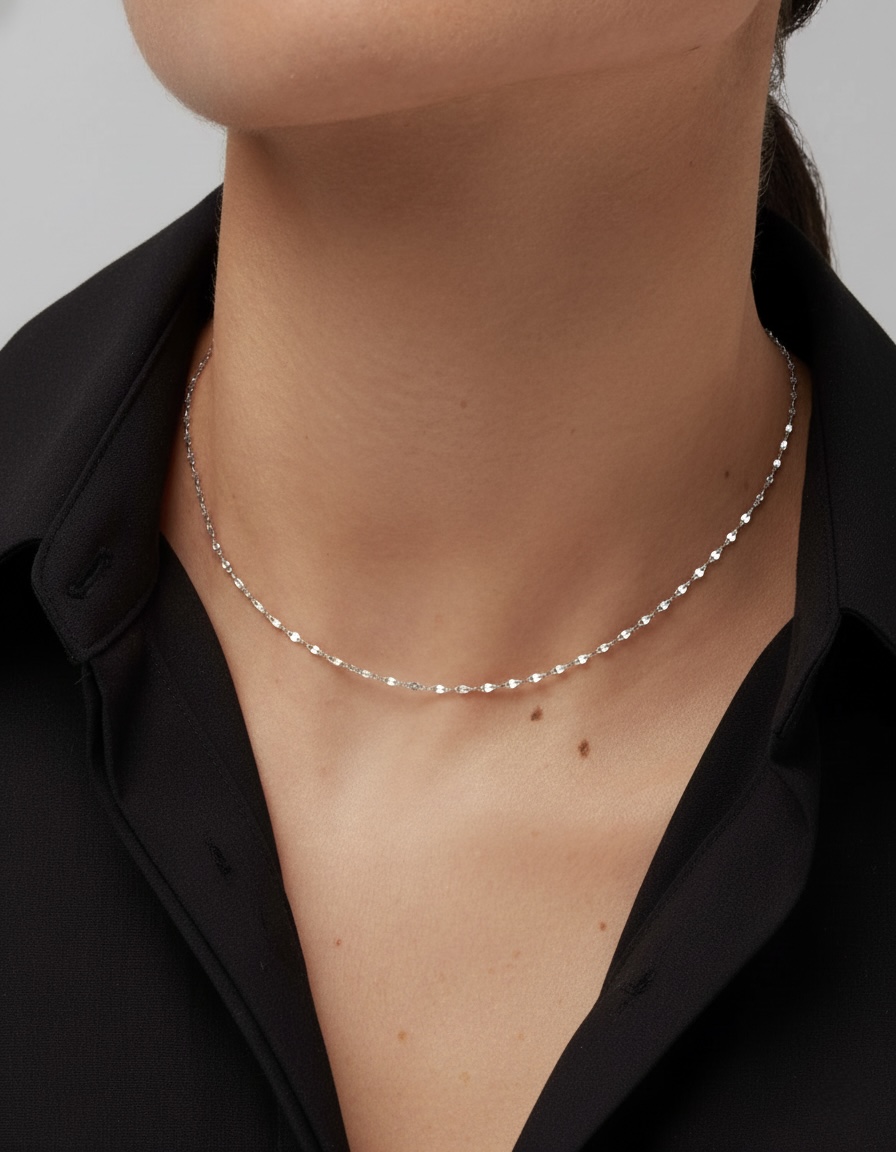 18k solid gold sparkle chain necklace: au 750 white gold kiss link collar chain, 16