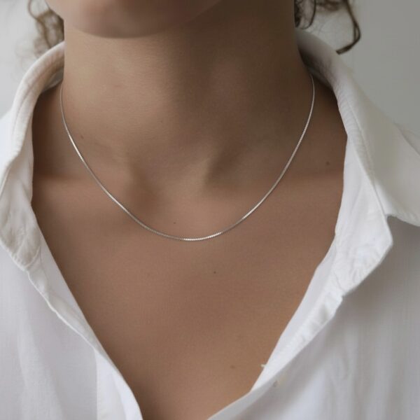 18k solid gold box chain necklace: 0.8mm au 750 white gold dainty necklace, 16 20 inch