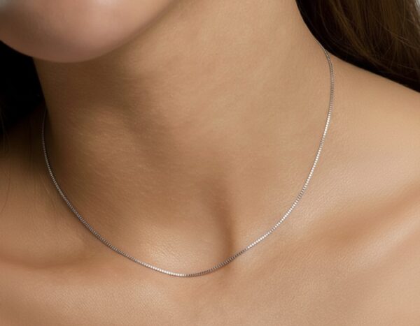 18k solid gold box chain necklace: 0.8mm au 750 white gold dainty necklace, 16 20 inch