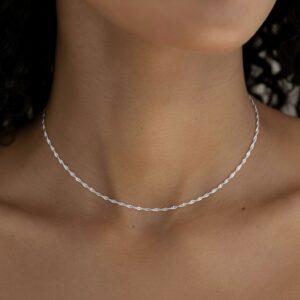 18k solid gold singapore chain necklace – au 750 twisted rope gold chain, 16–20 inch dainty real gold minimalist jewelry