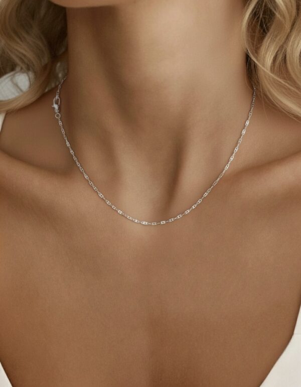 18k solid gold mariner link chain necklace: 2mm au 750 white gold dainty necklace, 16–20 inch