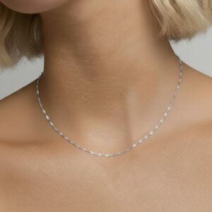 18k solid gold mariner link chain necklace: 2mm au 750 white gold dainty necklace, 16–20 inch