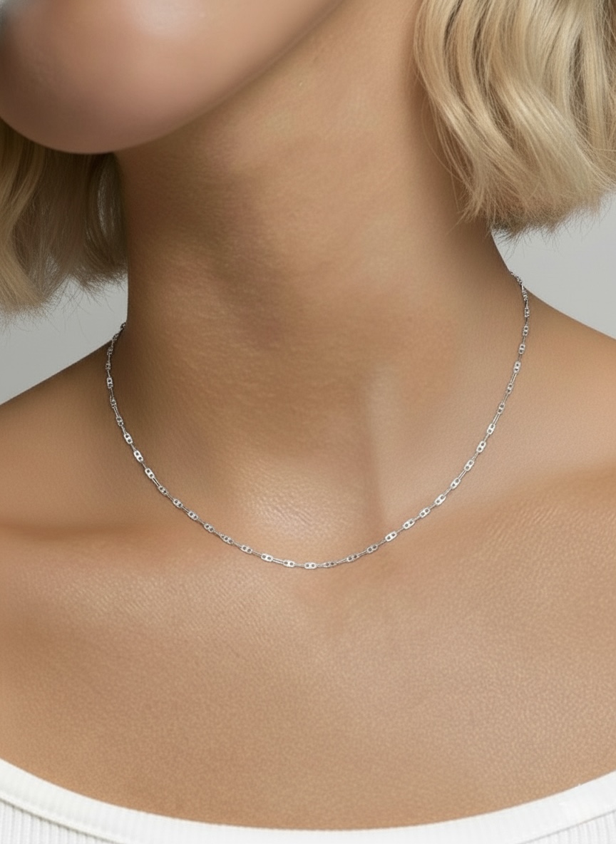 18k solid gold mariner link chain necklace: 2mm au 750 white gold dainty necklace, 16–20 inch