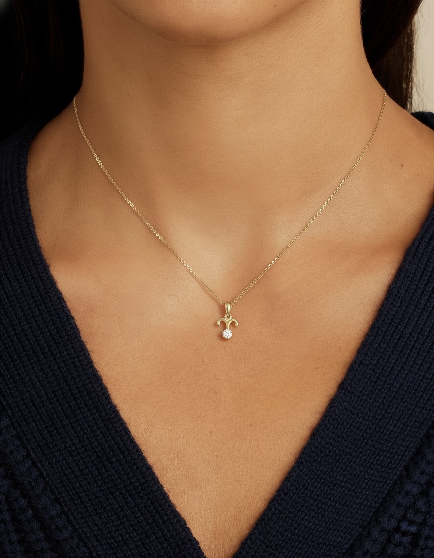 10k solid gold aries pendant with genuine diamond: au 417 gold pendant