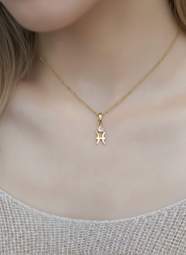 10k solid gold pisces aquamarine pendant – au 417 zodiac necklace with two fish design, natural aquamarine march birthstone jewelry