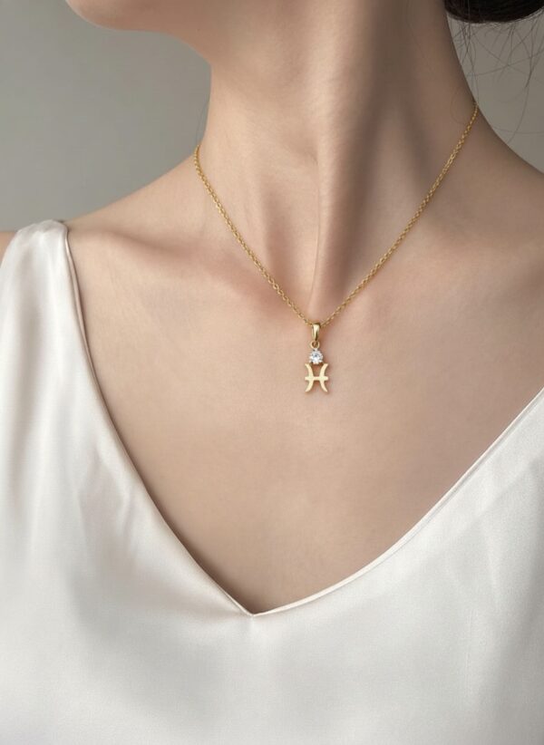 10k solid gold pisces aquamarine pendant – au 417 zodiac necklace with two fish design, natural aquamarine march birthstone jewelry