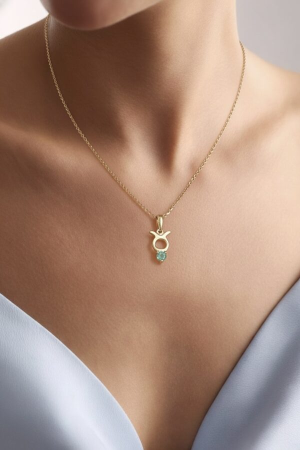 10k solid gold taurus emerald pendant necklace: au 417 bull zodiac sign
